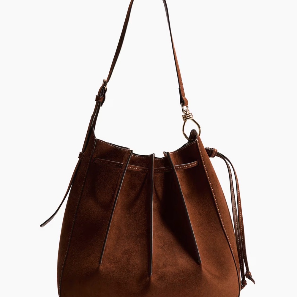 H&M Chestnut Brown Suede Shoulder Bucket Bag